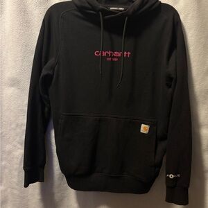 Carhartt Black Hoodie Sweatshirt with Pinkish red Logo